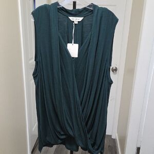 NWT Davi & Dani Teal Draped Surplice Stretch Plus Size Top | Flowy Sleeveless